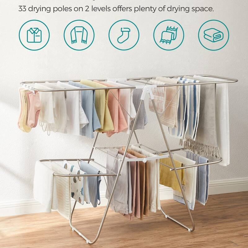 Clothes Drying Rack, Foldable 2-Level Laundry Drying Rac - 2 Tiers（22"D x 61.8"W x 64.3''H )