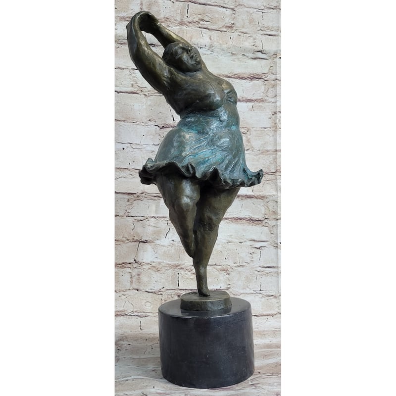 Pirouette Chubby Ballerina Dancer Full Figure Woman Bronze Statue Sculpture 20 Inches X 12 Inches