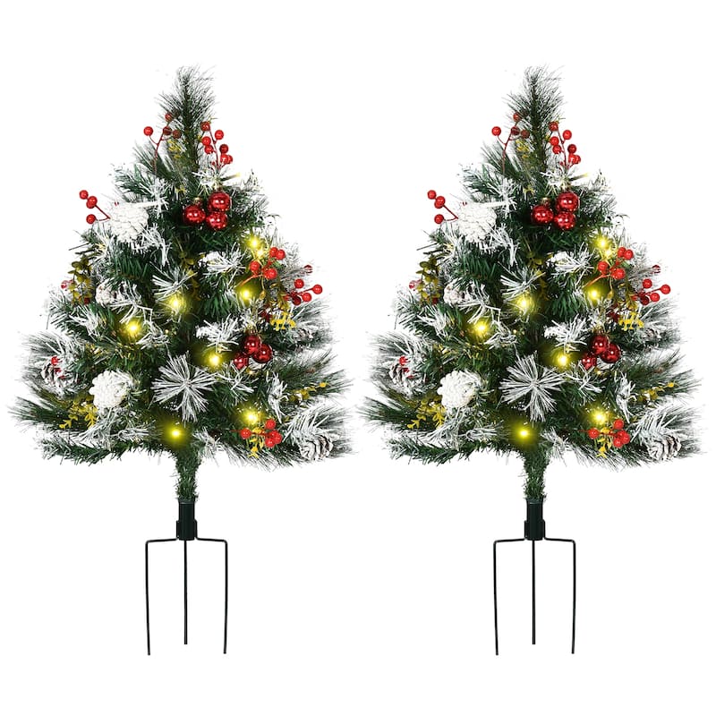 HOMCOM 2 Foot Outdoor Pre-Lit Artificial Christmas Tree Cordless - 2.45 ft