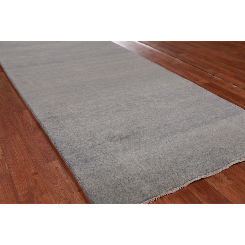 Hand Knotted Oriental 100% Wool Carpet Modern Solid Greys & Charcoal Gabbeh Runner Rug - 10' 1'' X 3' 1''