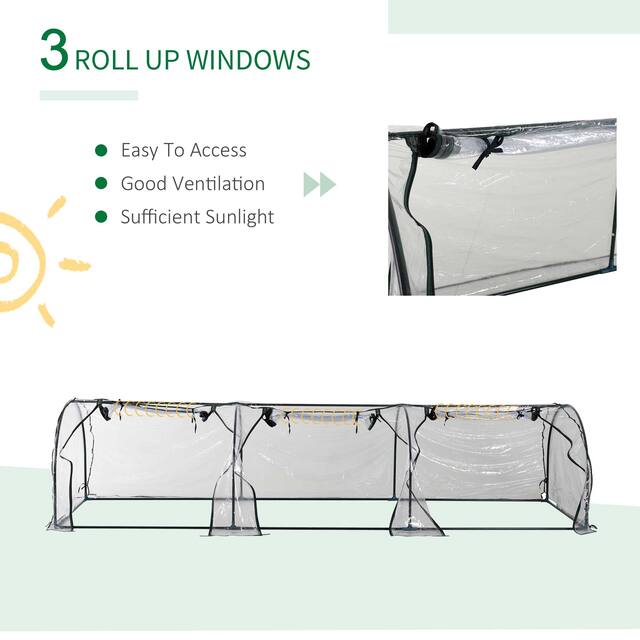 Outsunny 11.5' L x 3.25' W x 2.5' H PVC Metal Tunnel Greenhouse Kit with Strong Durable Materials for Year-Round Gardening