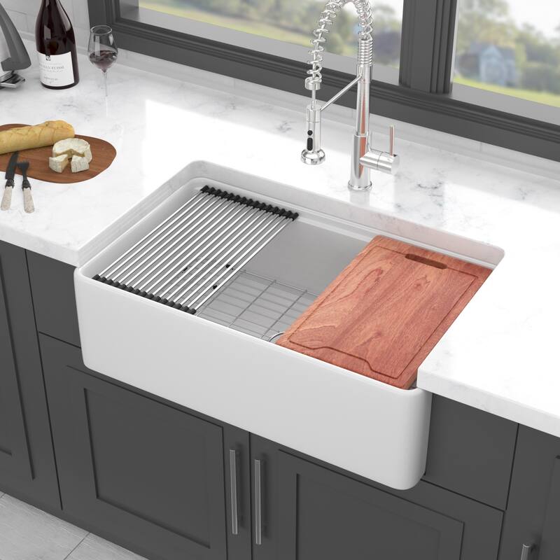 Farmhouse Sink Workstation - Ceramic Single Bowl Farm Kitchen Sink