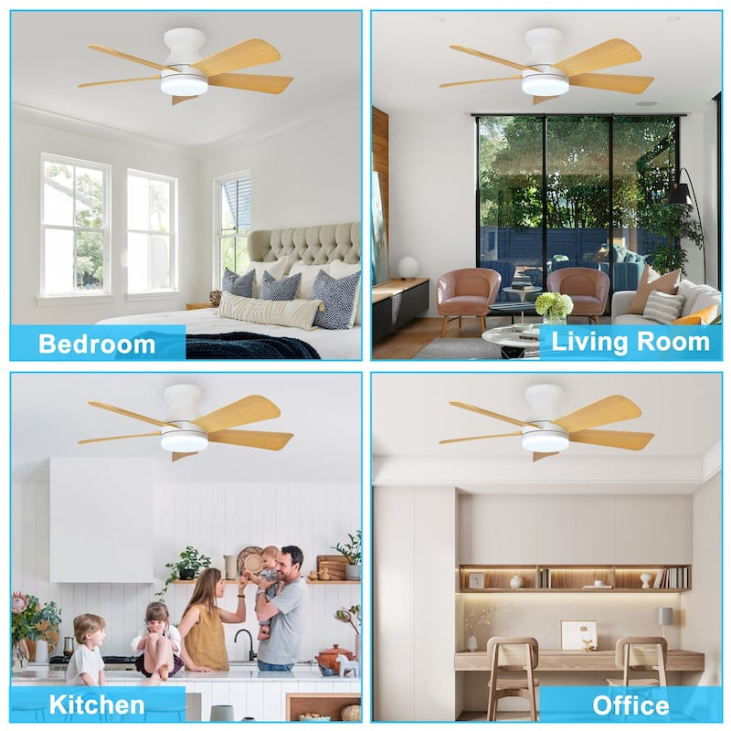 42/35 Inch Low Profile Ceiling Fan with Light: Dimmable, Remote Control, 6-Speed, 5 Blades