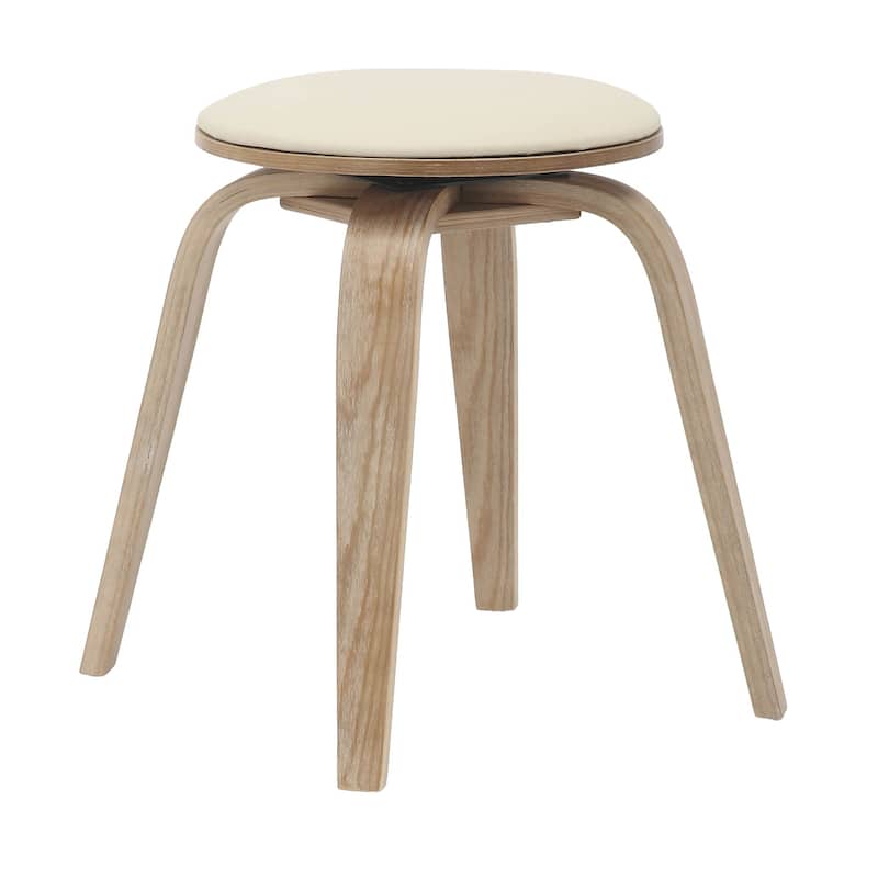 18 in. Leather Counter Stool Round Swivel Seat Poplar Wood Legs