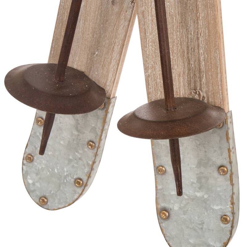 Glitzhome 35"H Christmas Wooden/Galvanized Ski Decor