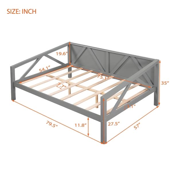 dimension image slide 0 of 2, Full Size All-in-One Daybed w/ Wood Slat Support Platform Bed Frame