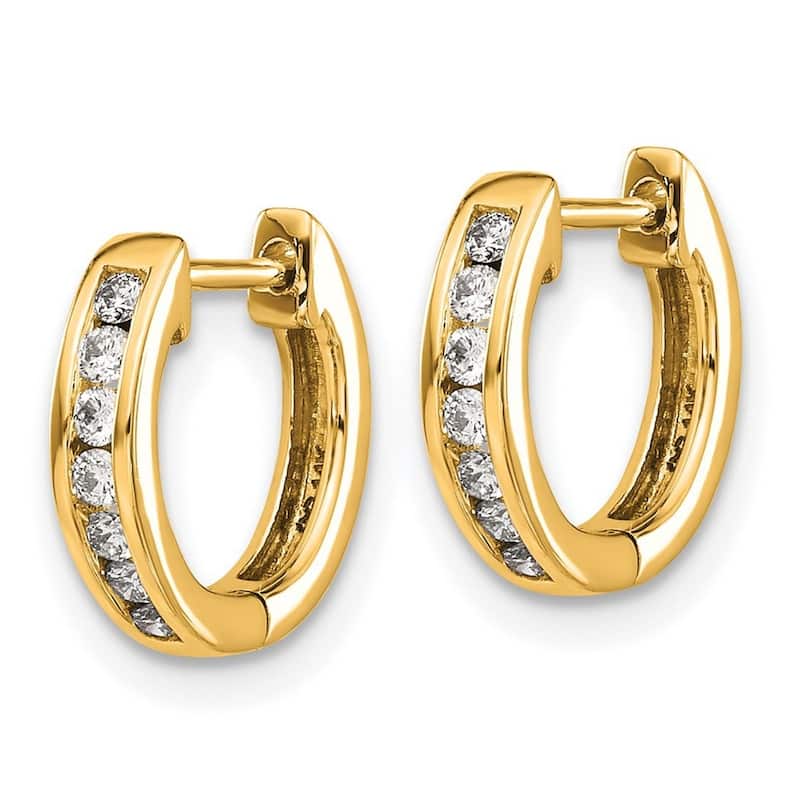Curata 14k Gold Polished Diamond Post Hoop Earrings - 13x14mm Wide 2mm Thick