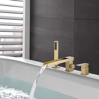 Solid Brass Single-Handle Deck Mounted Waterfall Roman Tub Faucet with Hand Shower