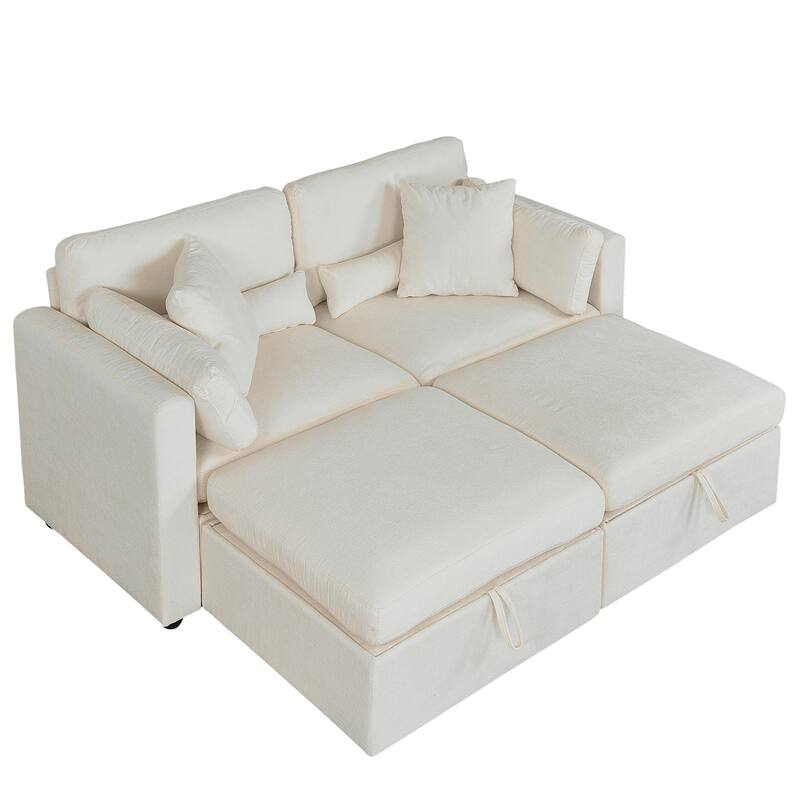 Chenille Modular Sectional Sofa with Right-Arm Chaise & Dual Ottomans