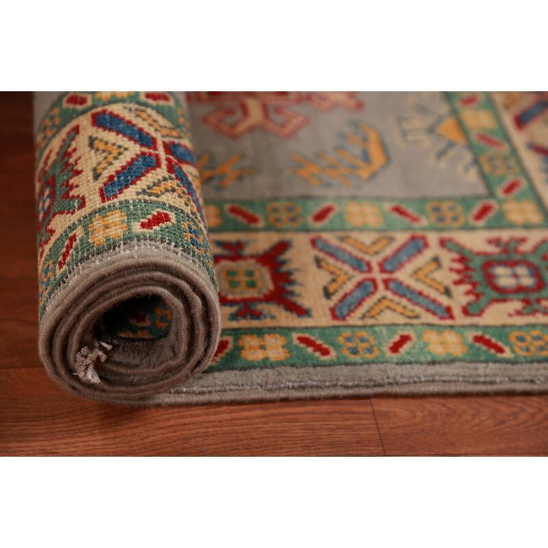 Geometric Kazak Accent Rug Handmade Wool Carpet - 2'10"x 4'2"