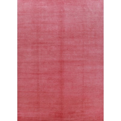 Hand Knotted Oriental 100% Wool Carpet Modern Solid Coral Gabbeh Area Rug - 12' 1'' X 9' 3''