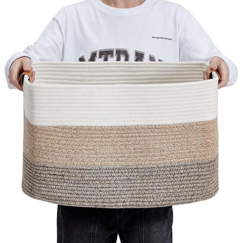 VECELO Large Round/Rectangle Blanket Storage Baskets,Toy Storage Organizing with Handle