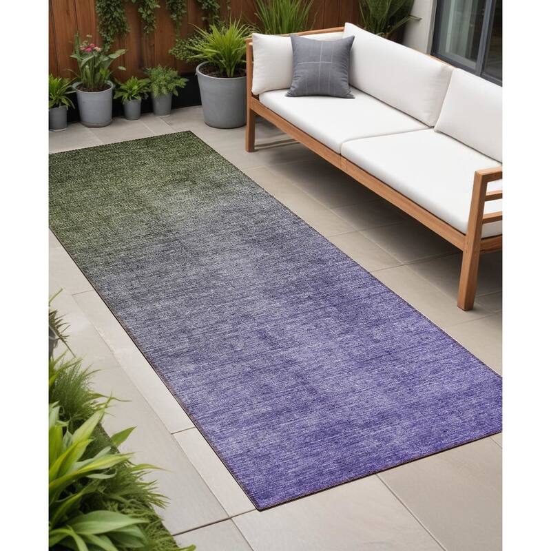 Falo Ombre Weather Resistant Classic Meets Modern Round Outdoor Rug - 8' Runner - Multi