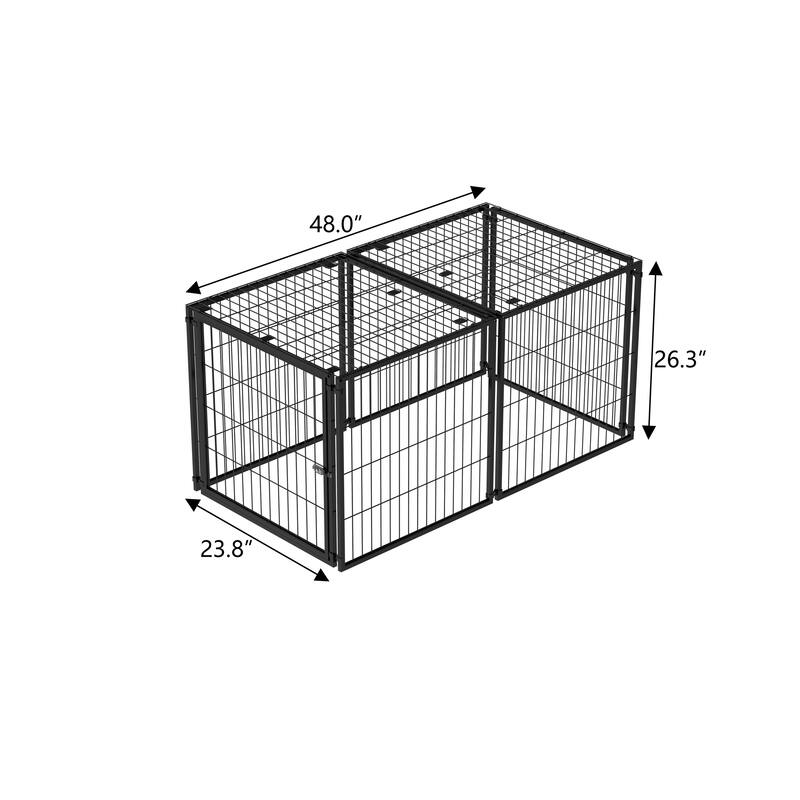 48" Iron Dog Kennel with Top, Pet Cage Indoor Outdoor Kennel