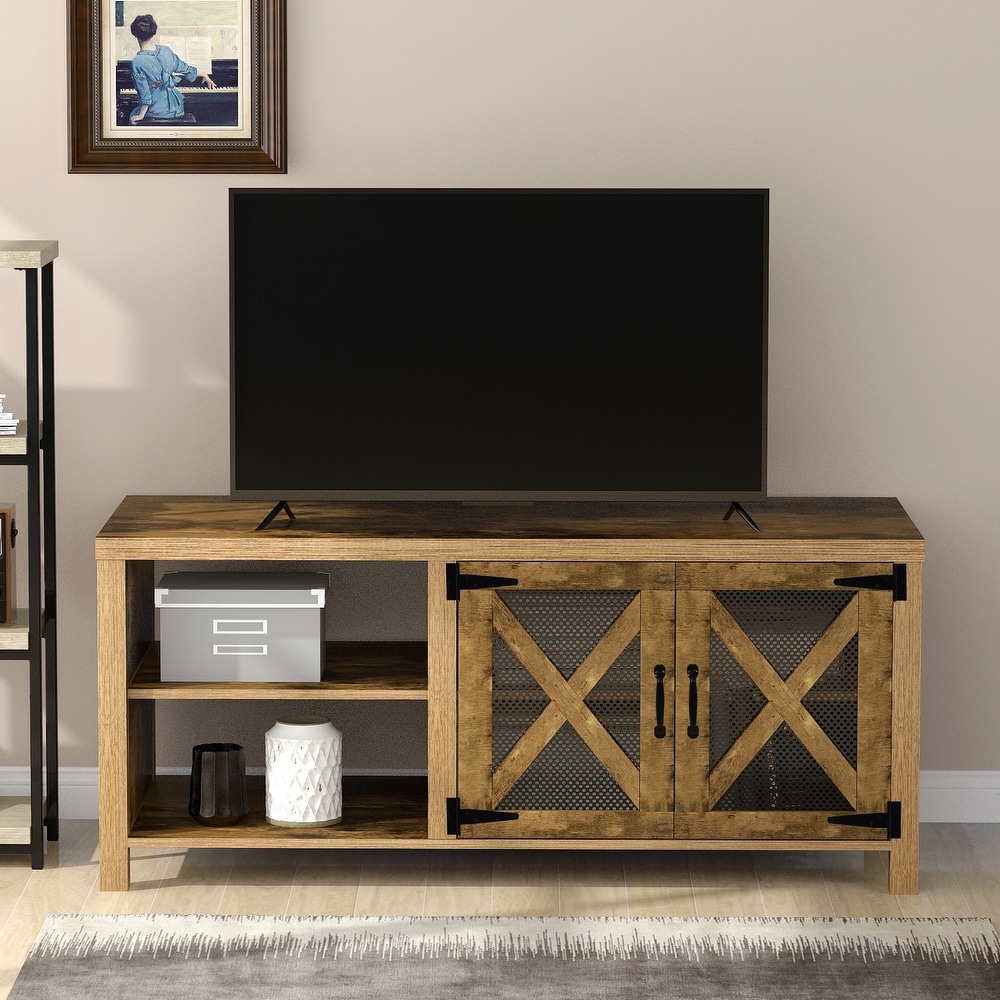 Rustic Oak Wood TV Console with Door Cabinets for Living Room Barnwood Entertainment Center ChooChoo Rustic TV Stand 