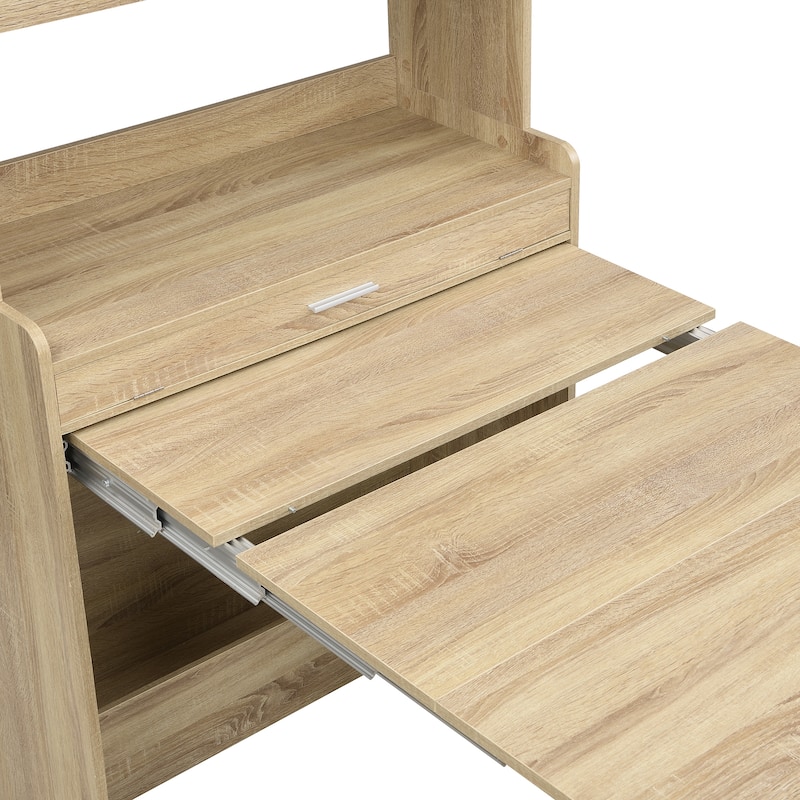 Multifunctional Buffet Hutch and Foldable Dining Table with Storage Unit and Rolling Wheels for Small Spaces
