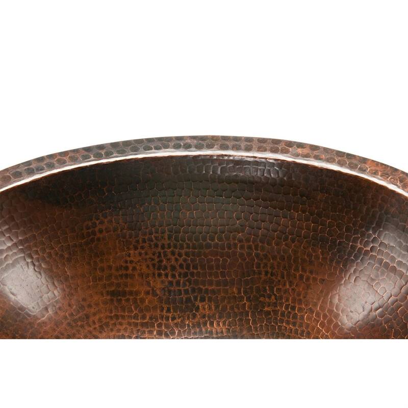 17x12 Inch Oval Hammered Copper Bathroom Vessel Sink Non-Overflow Drain Under-Counter or Surface-Mount - 19 x 14 x 6 inches