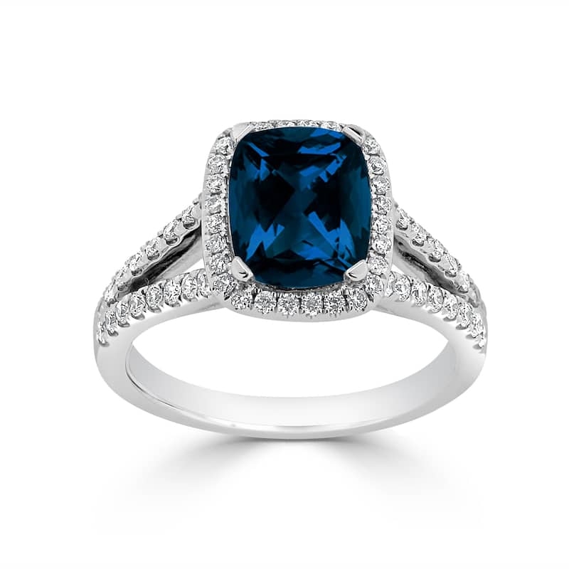 Auriya 1 5/8ct Cushion-cut London Blue Topaz and Halo Diamond Engagement Ring 3/8cttw 14K Gold