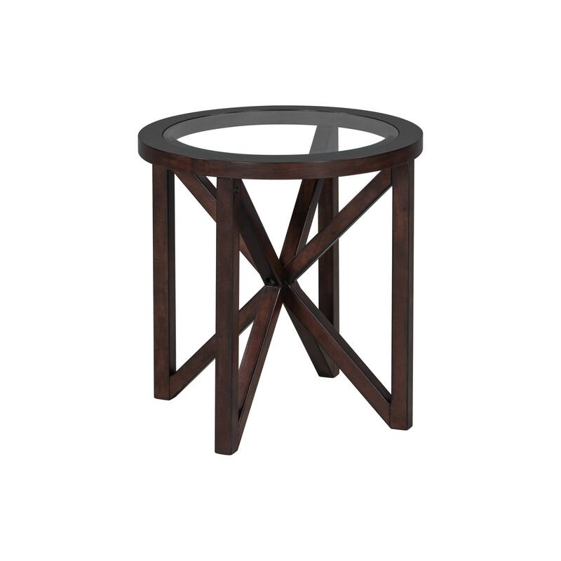 Roomfitters Modern Round Tempered Glass Coffee Table with Solid Wood Base, Transparent Top for Living Room or Study