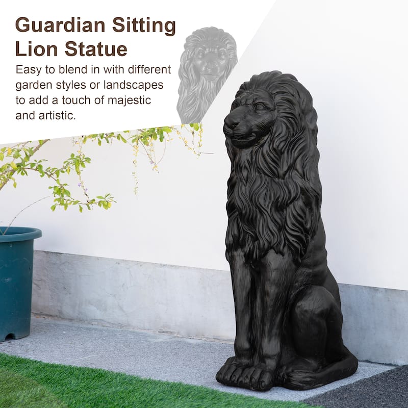 Glitzhome 36.25"H Oversized MGO Bronze/White/Black Sitting Lion Garden Statue