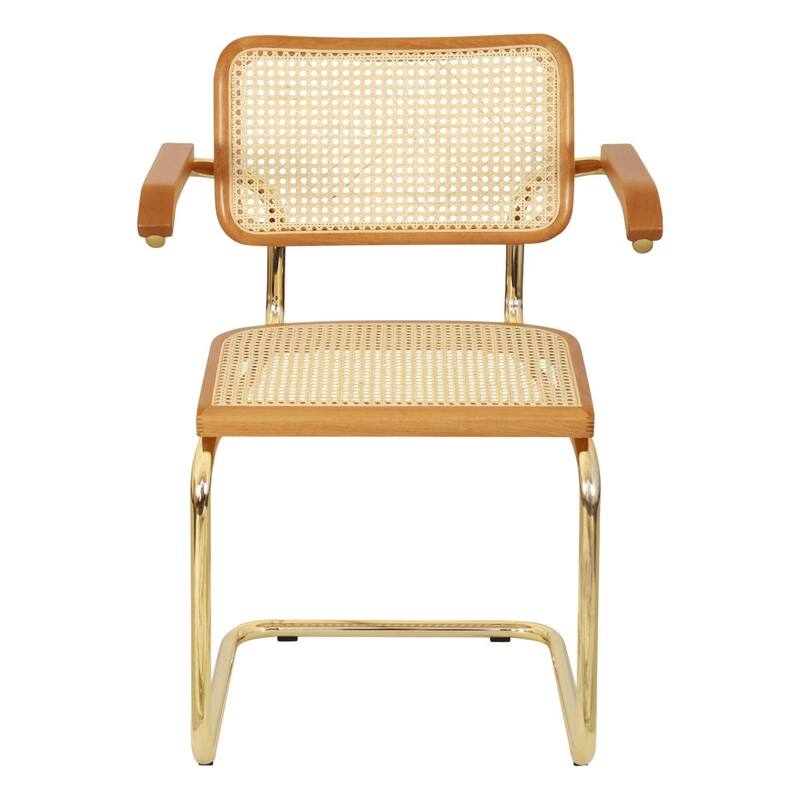 Breuer Chair Company Marcel Breuer Cesca Cane Cantilever Armchair Arm Chair w/ Brass Steel Frame (Various Wood & Cane Colors)