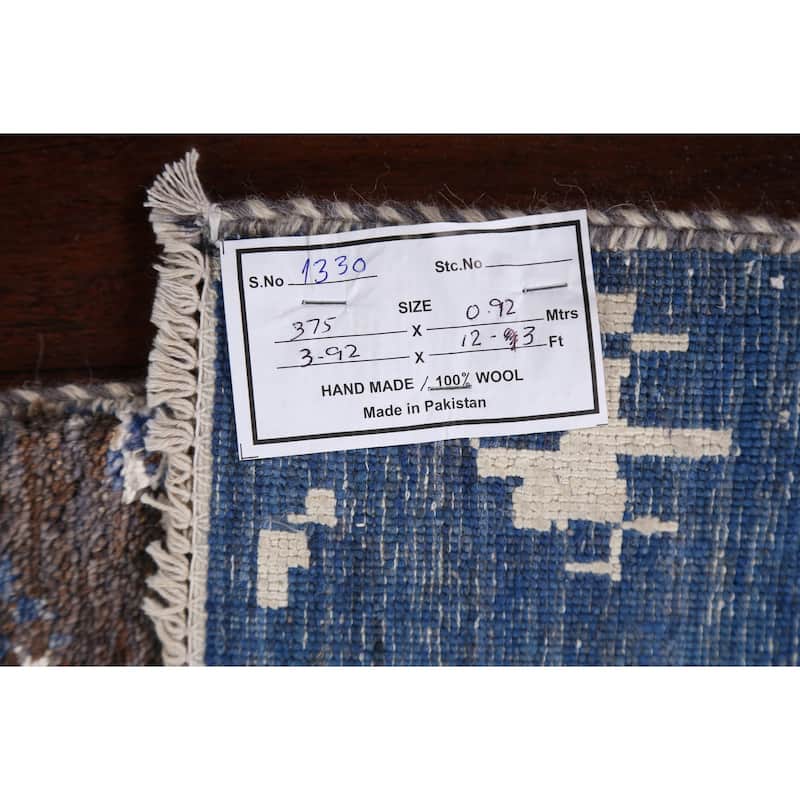 Wool/ Silk Vegetable Dye Modern Abstract Oriental Runner Rug Handmade - 3'0" x 12'3"