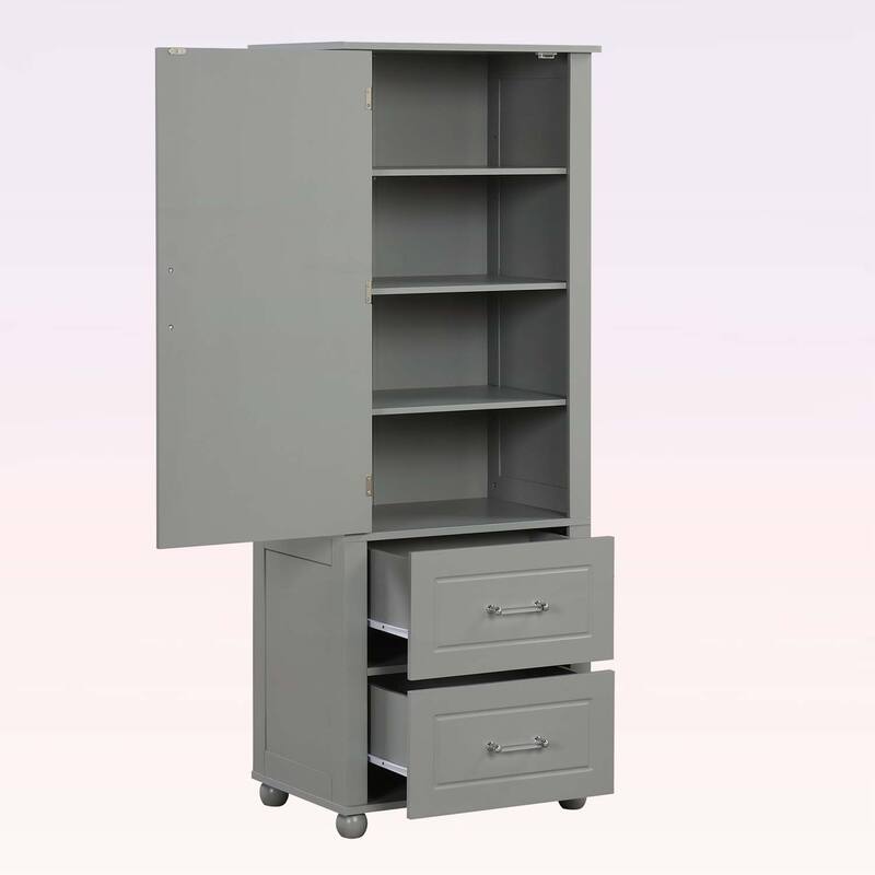 Tall Bathroom Storage Cabinet with Two Drawers and Adjustable Shelf