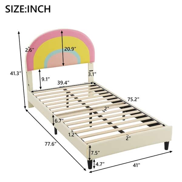 dimension image slide 0 of 2, Rainbow Shaped Upholstered Platform Bed with Height-adjustbale Headboard