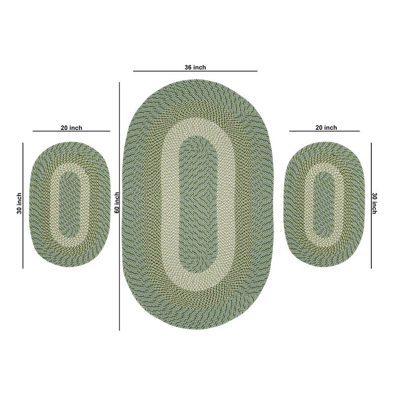 Better Trends Country Braid 100% Polypropylene 3 Pc Set Stain Resistant, Double Sided Reversible Indoor Area Utility Rug