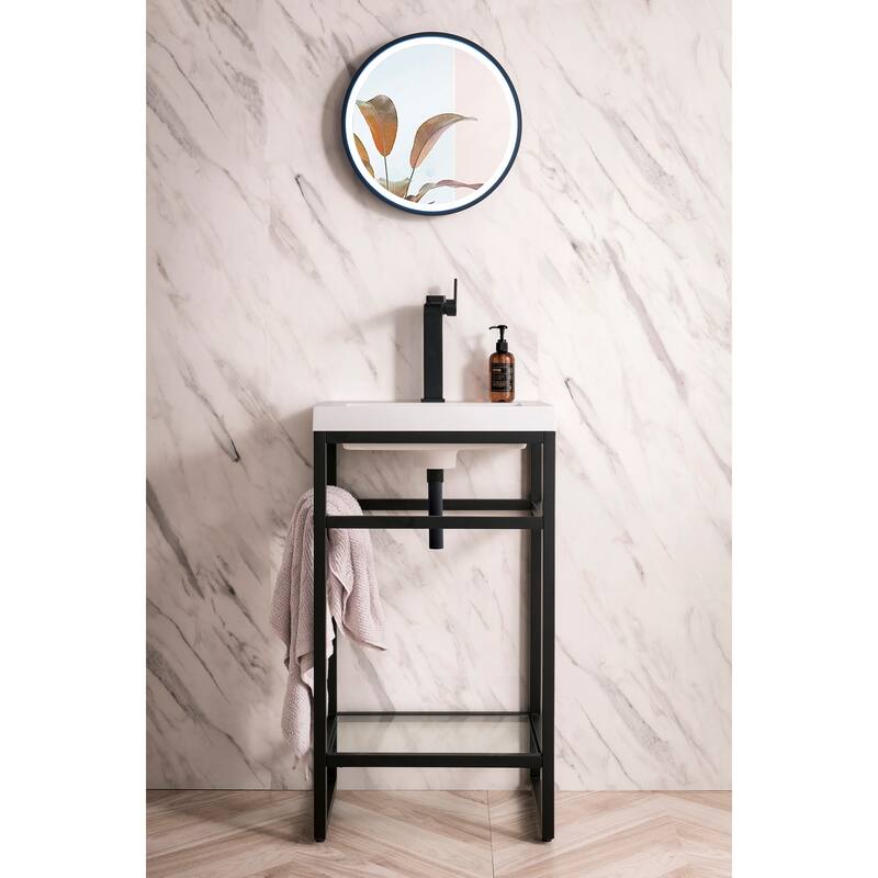 James Martin Vanities Boston 20" Stainless Steel Sink Console, Matte Black w/ White Glossy Composite Stone Top