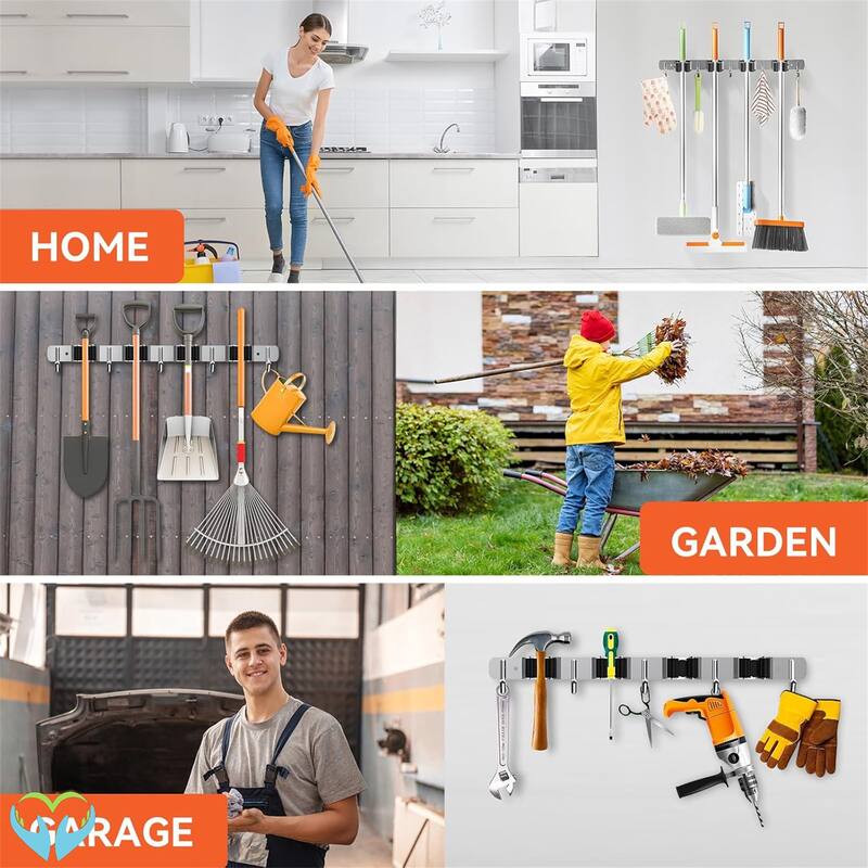 Broom Organizer Storage Tool Racks Stainless Steel
