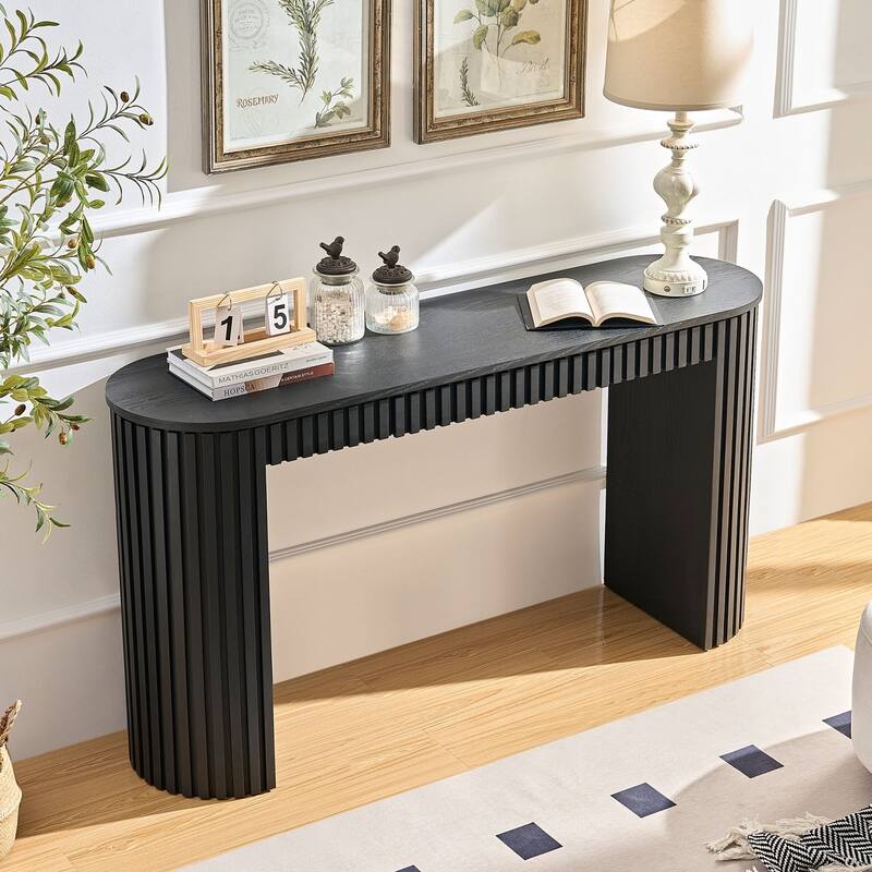 59.05'' Modern Vertical Stripe Console Table With Hidden Drawer - Black
