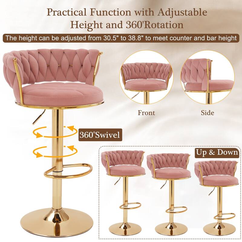 Javlergo Bar Stools Set of 4/6 Velvet Floral Back 360° Swivel Bar Stools 30.5" to 38.8" Adjustable Height Bar stools