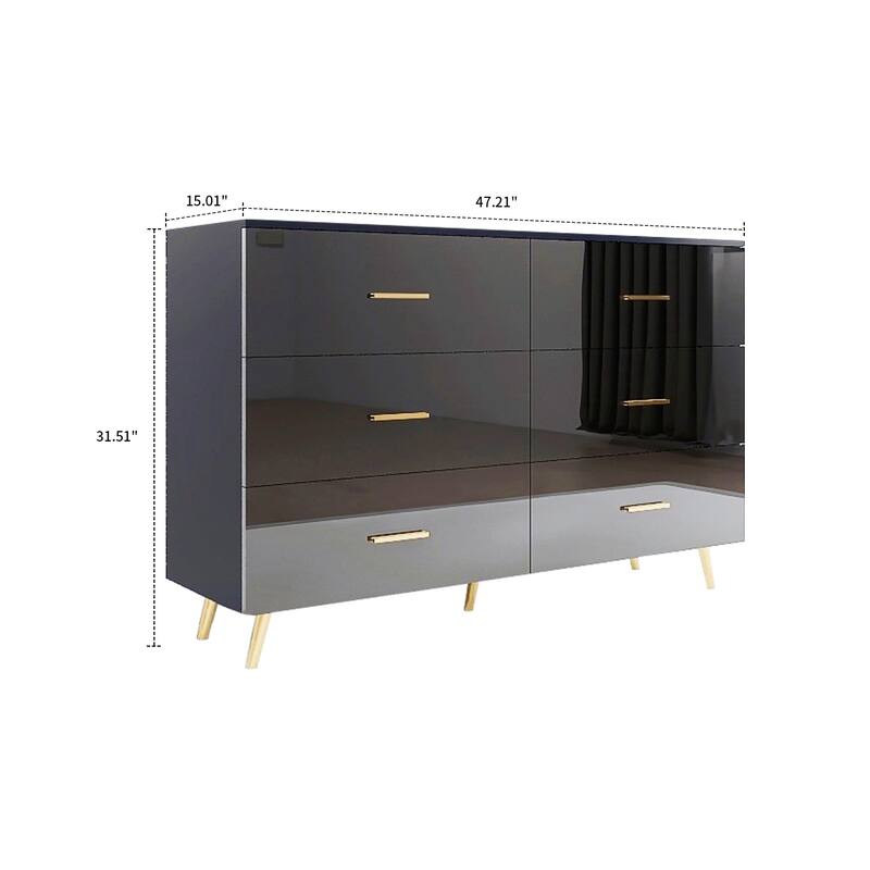 Modern Minimalist High Gloss Wooden Storage Dresser with Center Support Leg