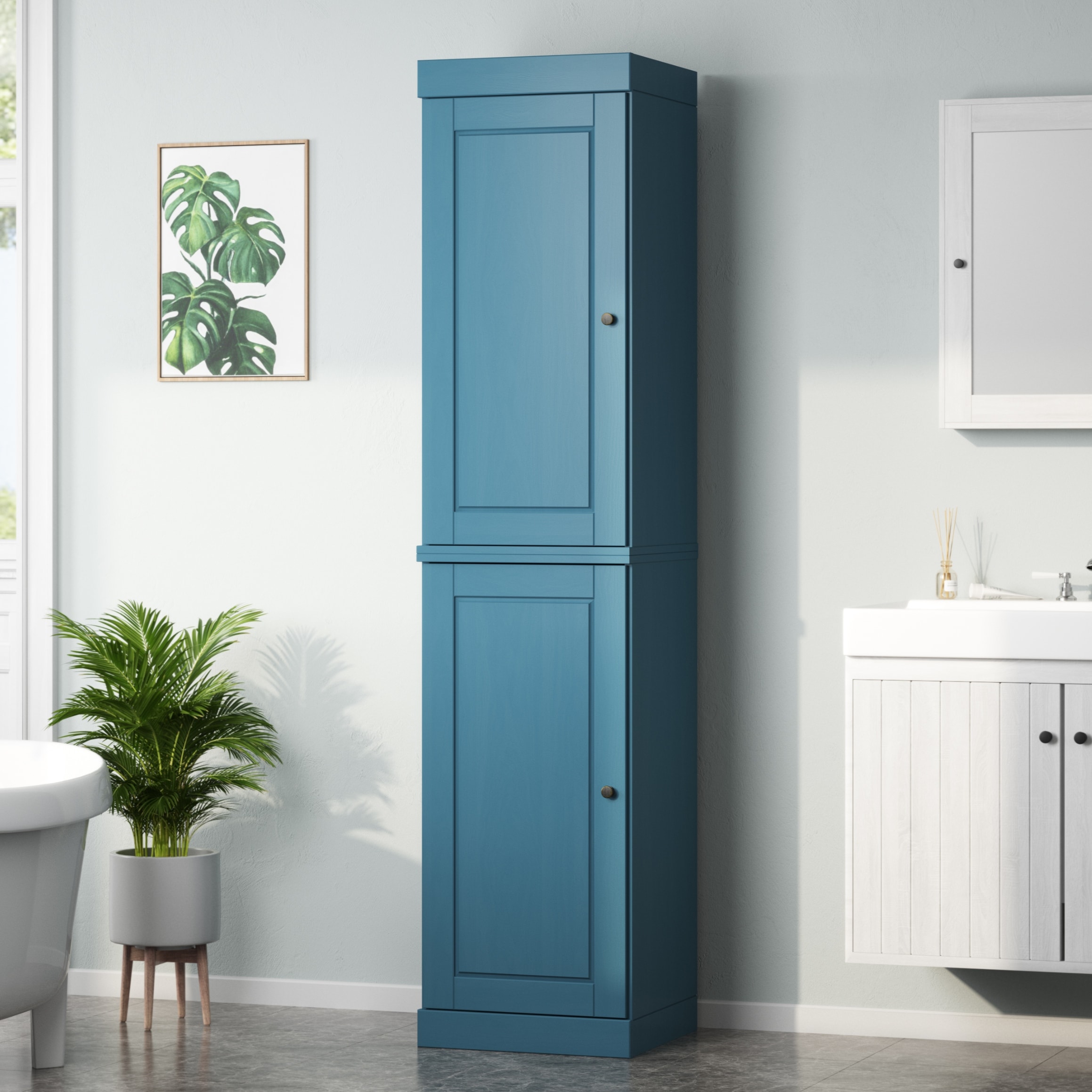 100% Solid Wood Tall Bathroom Linen Storage Cabinet with Doors & Adjustable Shelves, 16" W x 71.5" H, Palace Imports