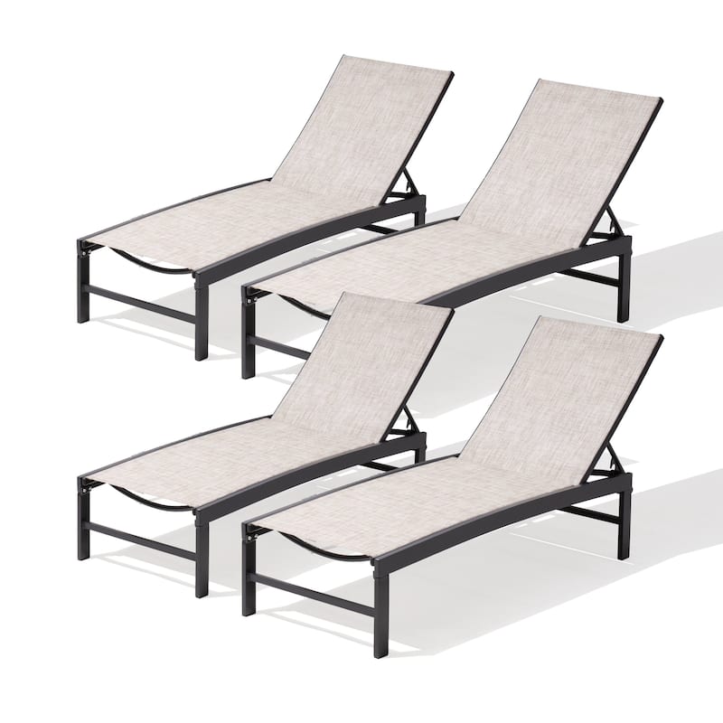 Pellebant Outdoor Adjustable Aluminum Chaise Lounge Chairs (Set of 4) - 23.43 " W x 42.63" D x 13.15" H - Earth Fabric & Dark Grey Farme