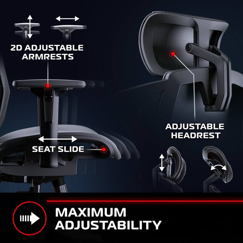 RESPAWN FLEXX Mesh Gaming Chair With Lumbar Support, Adjustable Headrest