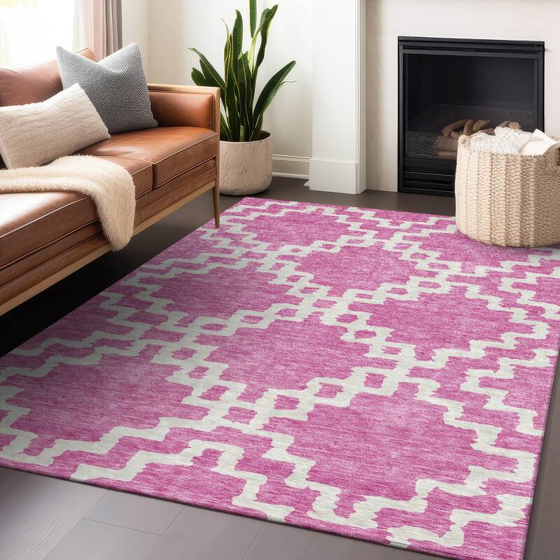 Machine Washable Indoor/ Outdoor Chantille Geo Trellis Rug