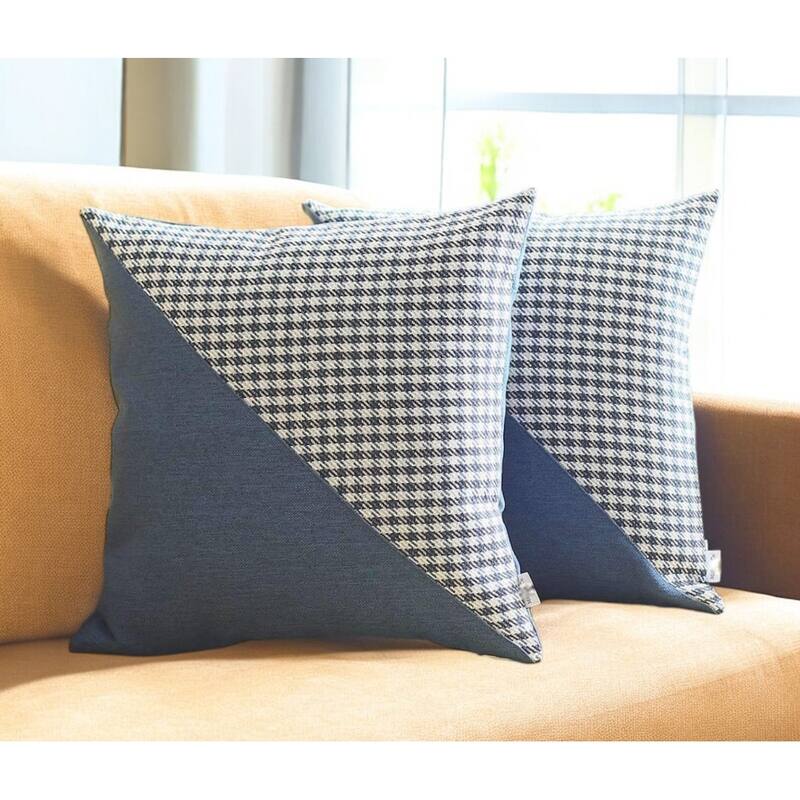 HomeRoots Set Of Two 18" X 18" Black And Blue Polyester Houndstooth Zippered Pillow - Accent - Polyester