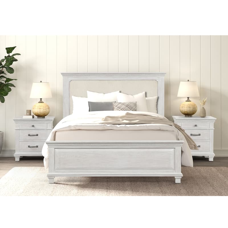 Furniture of America Eleanor 3-Piece Weathered Grey Solid Wood Panel Bedroom Set with Dentil Molding - King