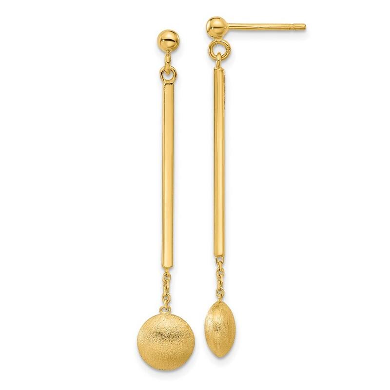 Curata 14k Yellow Gold Polished Bar With Brushed Bead Guardian Angel Post Earrings - 46.69x7.92mm