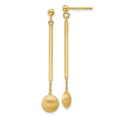 Curata 14k Yellow Gold Polished Bar With Brushed Bead Guardian Angel Post Earrings - 46.69x7.92mm