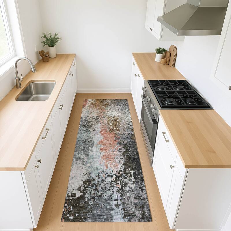 Machine Washable Indoor/ Outdoor Contemporary Abstract Chantille Rug
