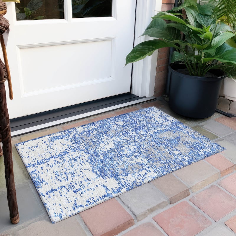 Machine Washable Indoor/ Outdoor Abstract Pixels Chantille Rug - Blue - 1'8" x 2'6"