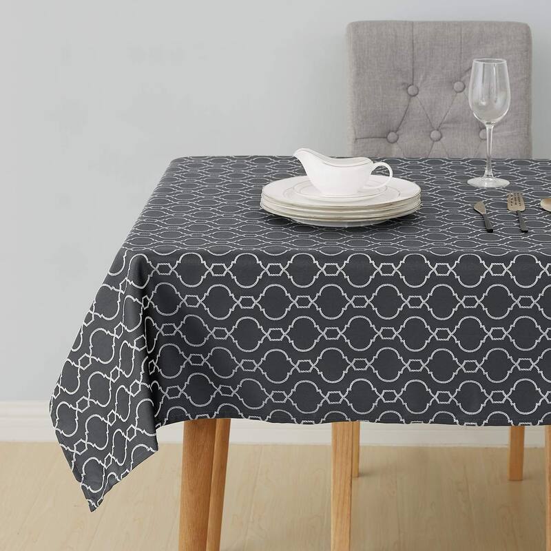 Table Cloth Wrinkle Resistant Jacquard Morrocan Table Cover Spillproof - 54x72 Inch - Dark Grey