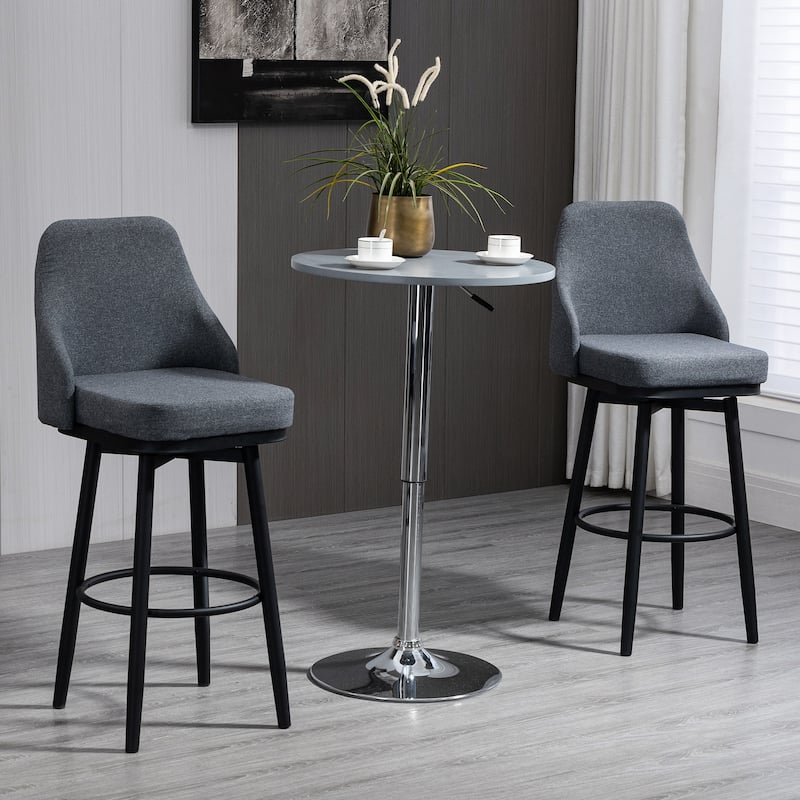 HOMCOM Extra Tall Bar Stools Set of 2, Modern 360° Swivel Barstools, Dining Room Chairs with Steel Legs and Footrest - Dark Grey