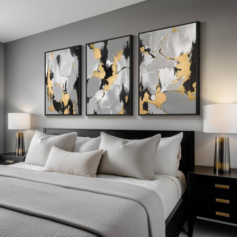 Wall Art,Black Grey Gold Abstract Pictures