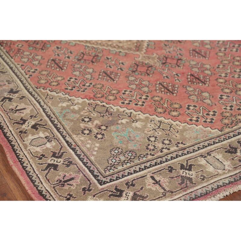 Pink Geometric Joshaghan Persian Vintage Area Rug Handmade Wool Carpet - 4'6" x 7'4"
