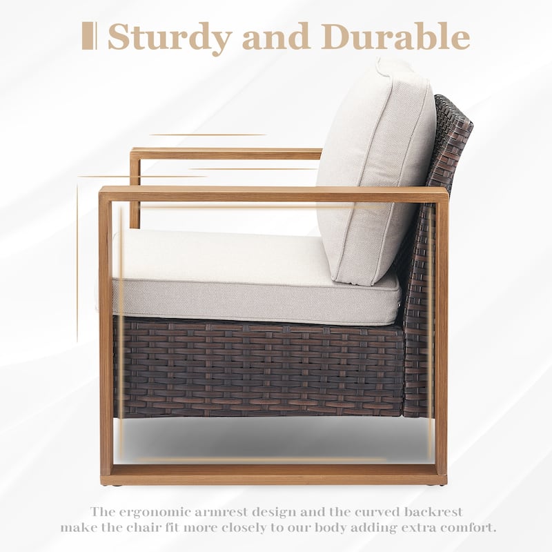 Wicker Sofa Rattan Swivel Chair with Club Chair and Ottoman - Brown