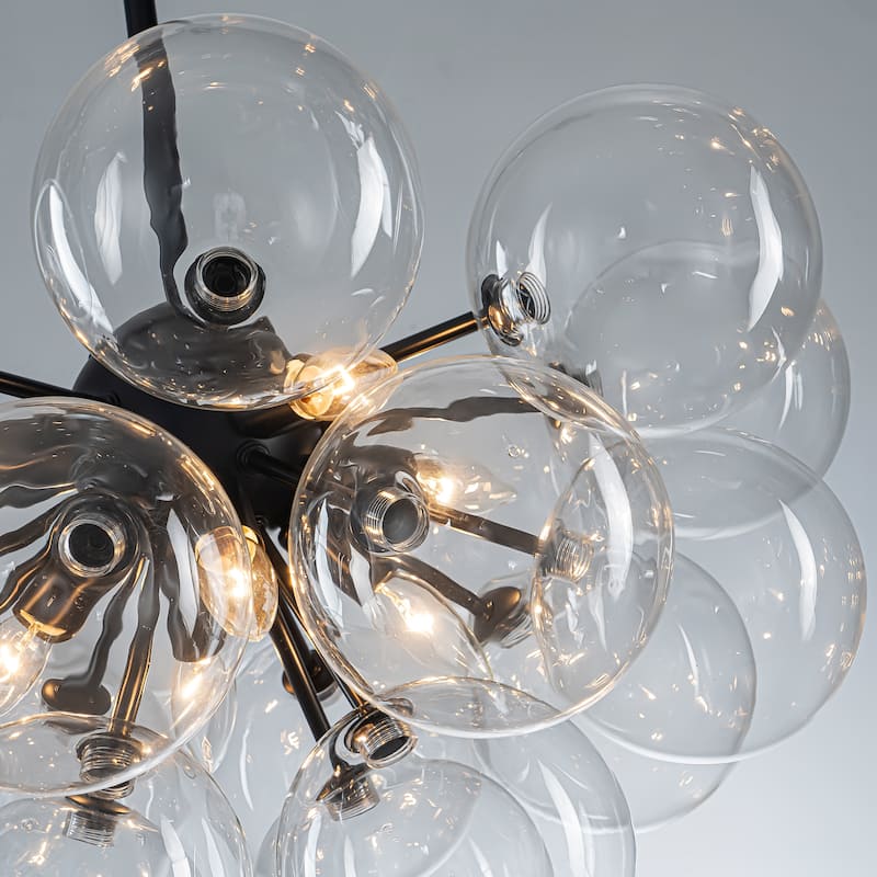 Starsky 12‑Light Linear Chandelier with Clear Glass Globes - Black or Gold Finish